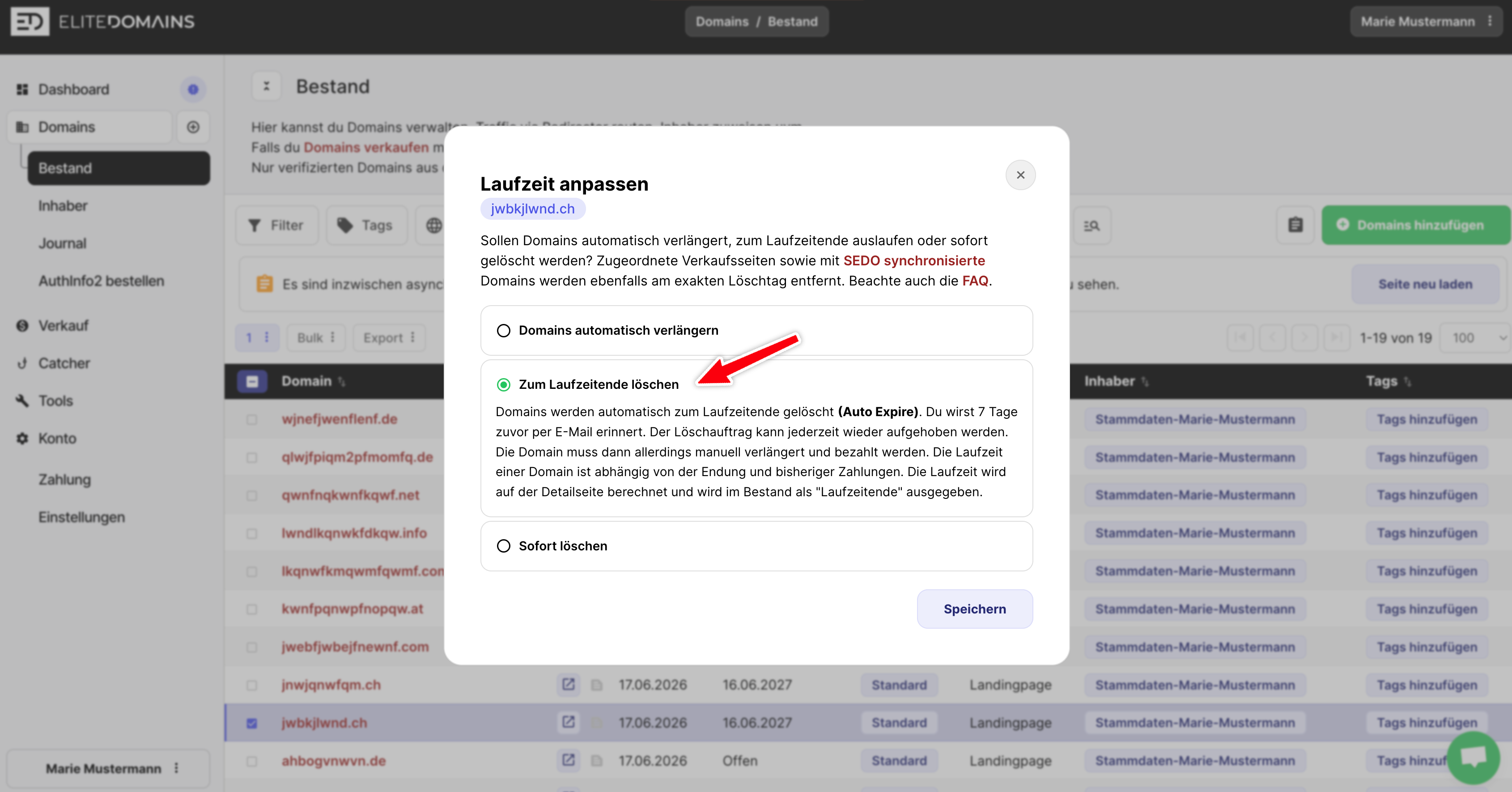 Domains zum Laufzeitende löschen - AutoExpire